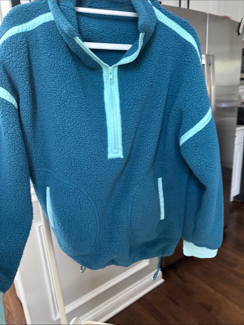 Plush Teal Sherpa Half-Zip Pullover with Mint Accents